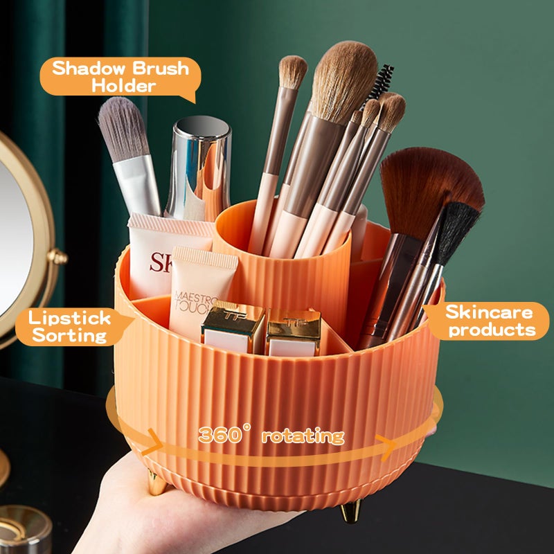 fanado 360 Rotate Makeup Brush Holder Organizer, Makeup Organizers Countertop, Makeup organization and Skincare Storage for Vanity, Desktop, Bathroom (Orange-Pink random) - Image 3